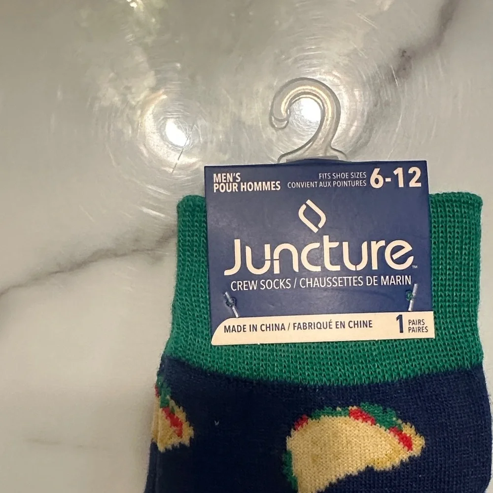 Juncture Men's Navy Taco Pattern Crew Socks